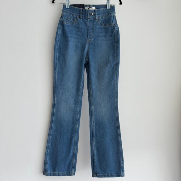 Spanx Jeans Womens XS Tall Blue Kick Flare High Rise Pull On Denim Pants Stretch - Picture 3 of 12